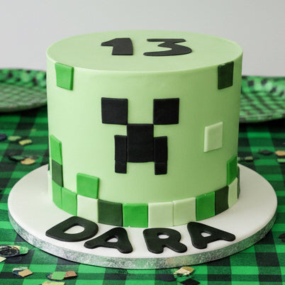 Minecraft themed birthday cake made in Basildon Essex for kids celebration