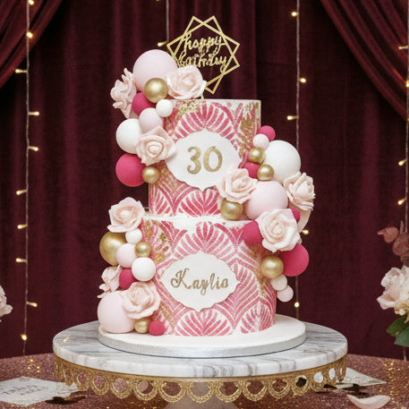White and hot pink celebration cake made in Basildon Essex for birthdays and special occasions
