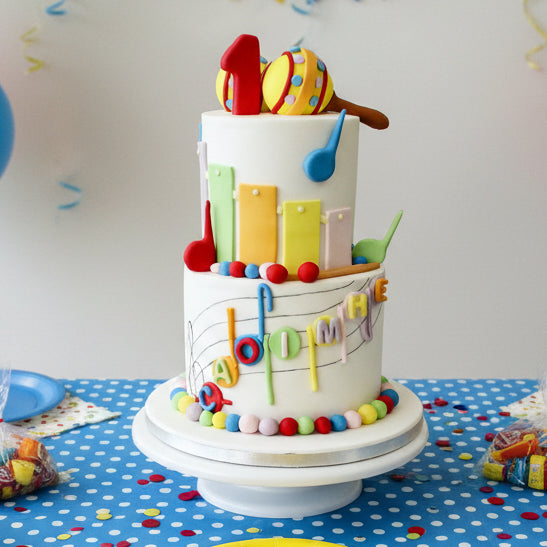 Music themed birthday cake with musical notes made in Basildon Essex