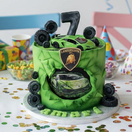 Lamborghini themed cake made in Basildon Essex for car birthday celebration