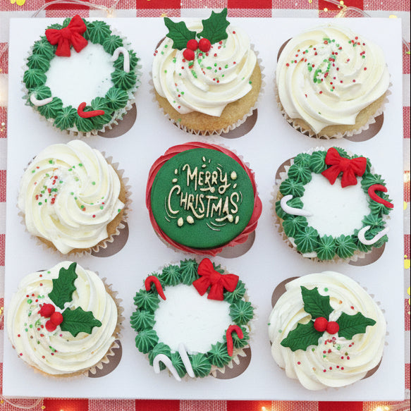 Christmas cupcakes with festive buttercream decorations for delivery in Basildon Essex