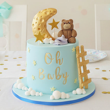 Oh Baby baby shower cake with fondant and handmade sugar figurines, personalized cake delivery Basildon Essex