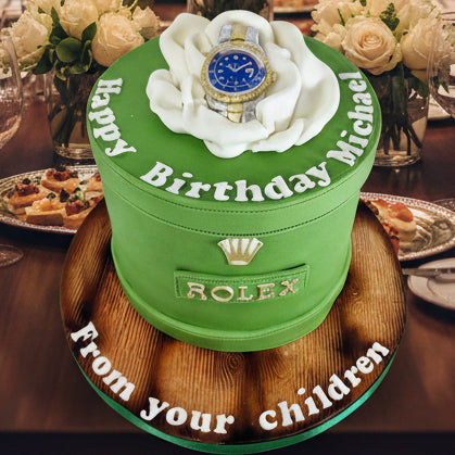 Rolex Watch Cake Basildon Essex, handmade personalised birthday cake with fondant and luxury watch design