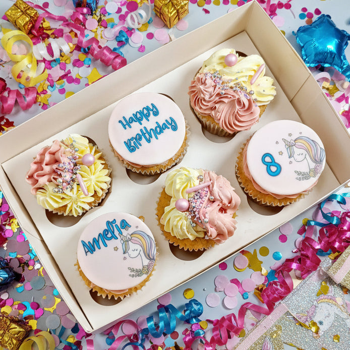 Unicorn themed birthday cupcakes with pastel buttercream for delivery in Basildon Essex