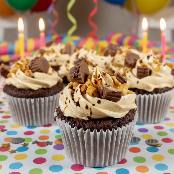 Chocolate cupcakes with peanut butter buttercream and Reese’s Pieces for delivery in Basildon Essex