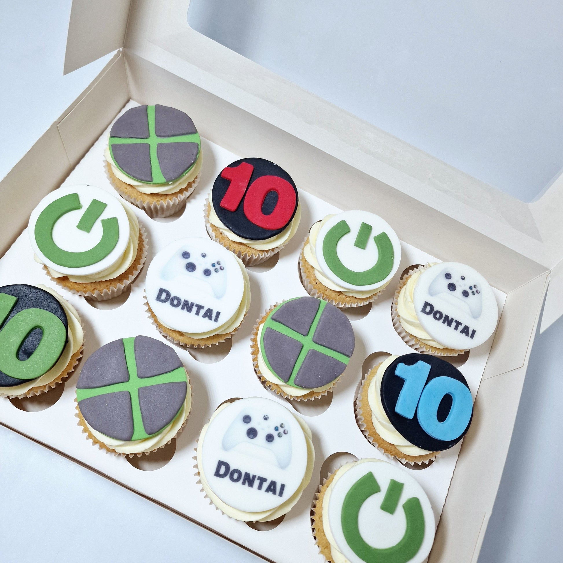 Xbox themed cupcakes with colourful buttercream for delivery in Basildon Essex