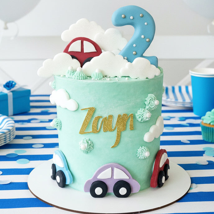 Car birthday cake made in Basildon Essex with cars for kids celebration