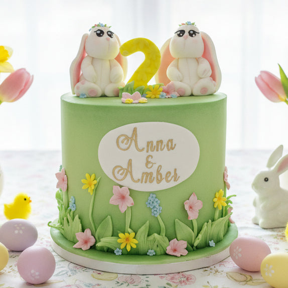 Bunny and spring flower cake made in Basildon Essex for Easter or kids birthday celebration