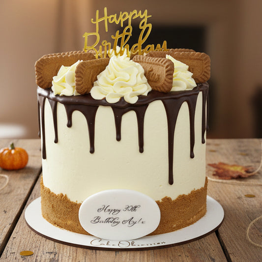 Order a Biscoff Drip Celebration Cake in Basildon with delivery across Essex. Handmade, indulgent, and perfect for birthdays, anniversaries, and sweet-tooth celebrations.