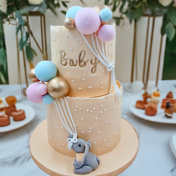 gender neutral elephant baby shower cake made in Basildon Essex
