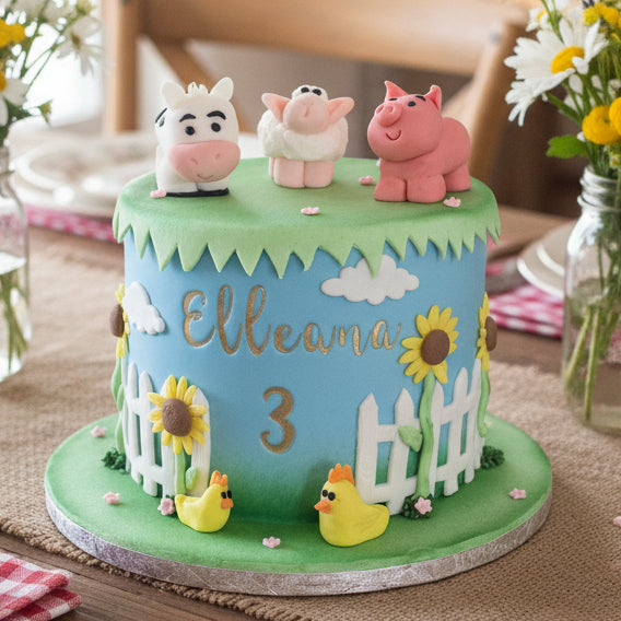 Farm themed birthday cake made in Basildon Essex with edible farm animals