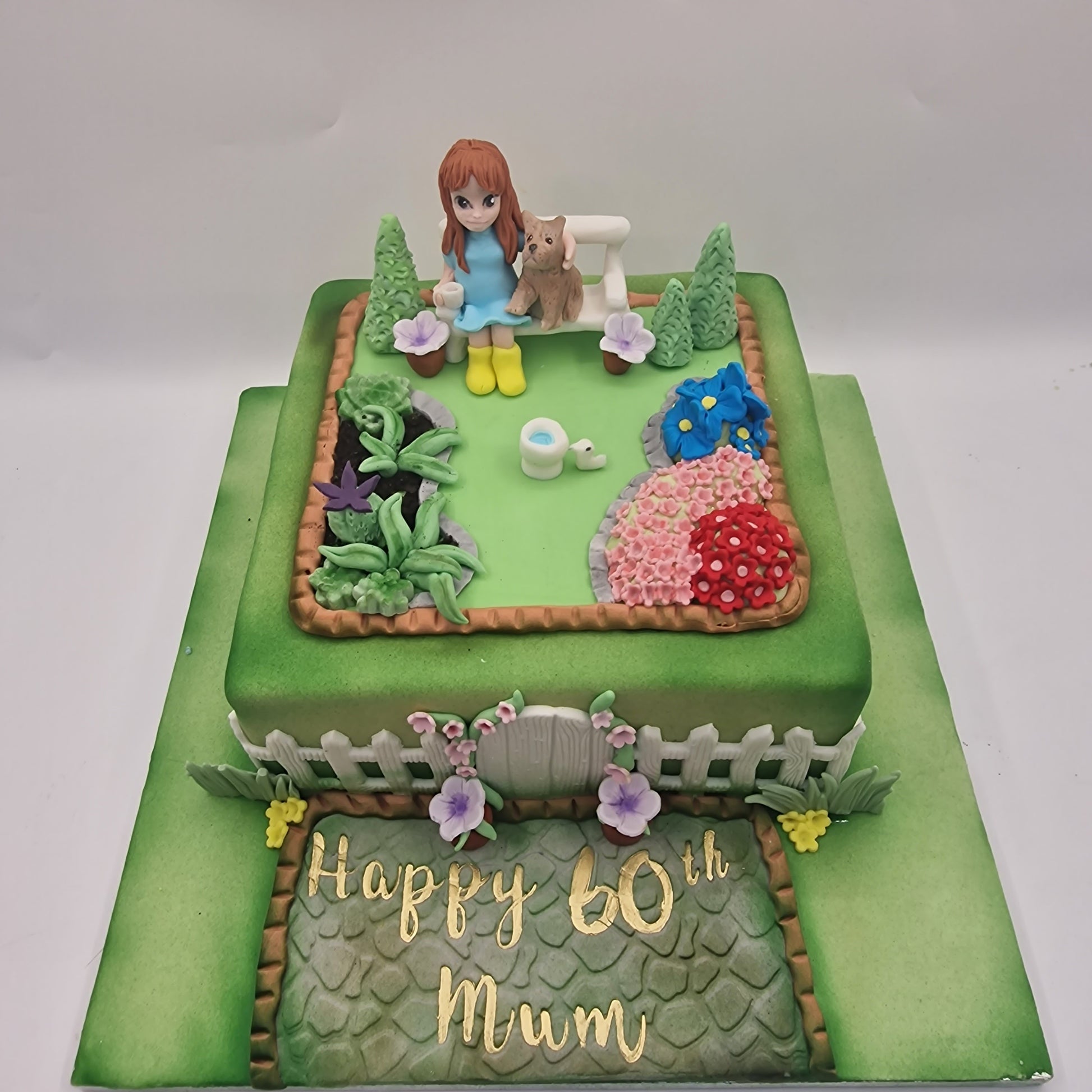 gardening themed birthday cake made in Basildon Essex