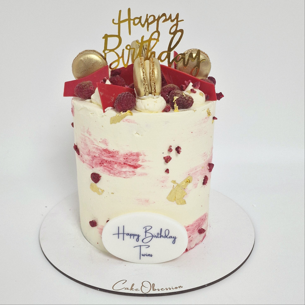 Raspberry & Macaron Birthday Cake