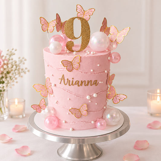 Butterfly and pearl birthday cake personalised for a birthday celebration in Essex.