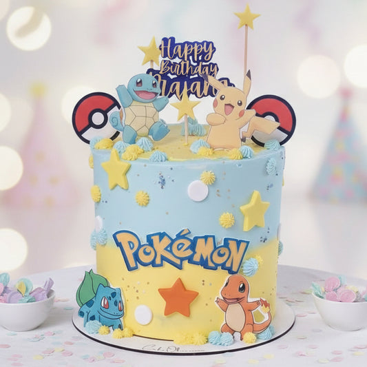 Pokemon birthday cake Basildon Essex, colourful kids Pokemon cake with Pikachu toppers, CakeObsession delivery Essex
