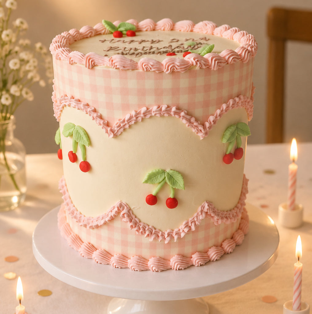 Pink Checkered Cherry Cake