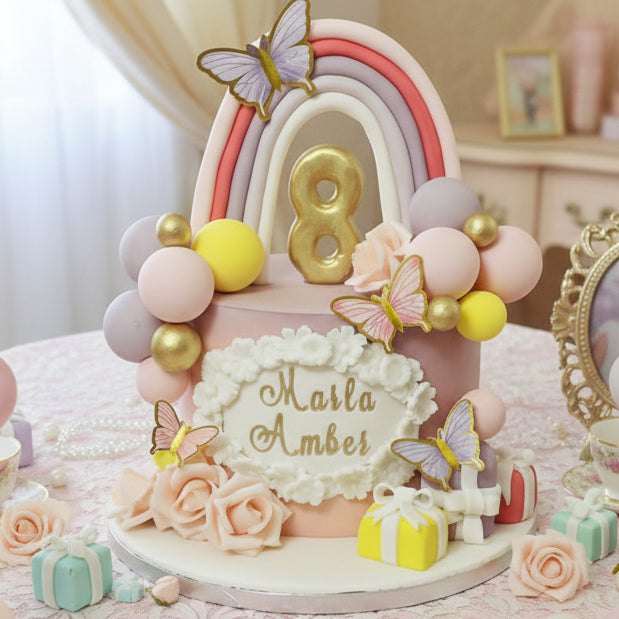 Rainbow birthday celebration cake made in Basildon Essex for kids party