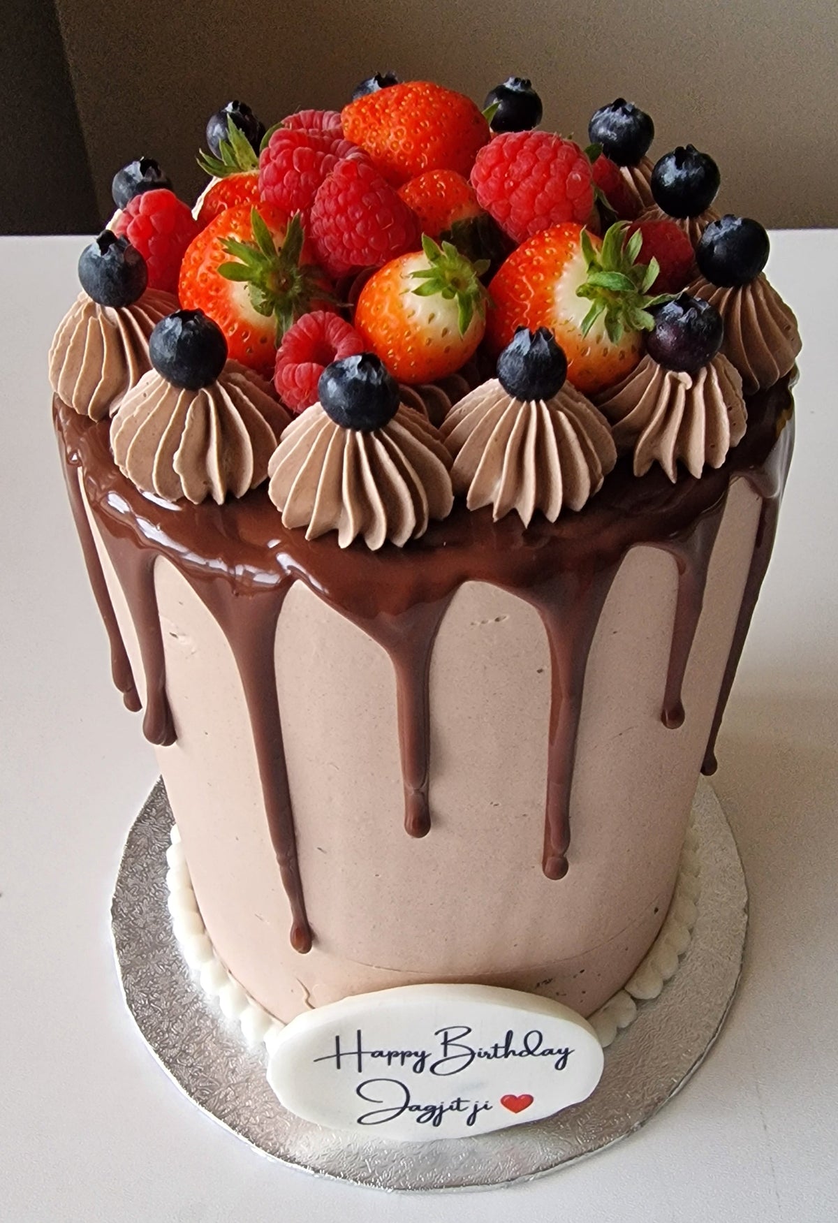 Chocolate Drip Birthday Cake with Fresh Berries