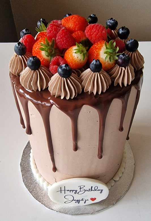 Chocolate Drip Birthday Cake with Fresh Berries
