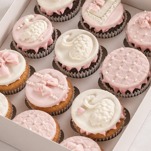 Swan Cupcakes with Pink Toppers