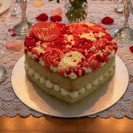 Romantic Heart Cake with intricate piping, expertly handmade and personalised, perfect for birthdays, anniversaries, or special occasions, available for delivery in Basildon and Essex.