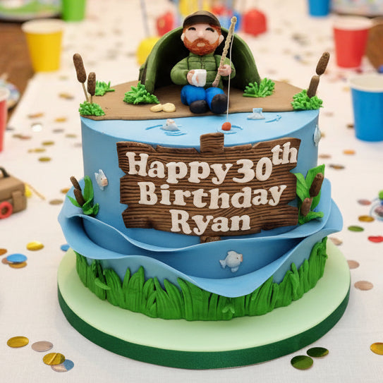 Gone Fishing themed cake made in Basildon Essex for celebration