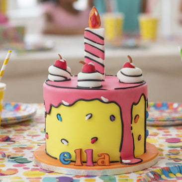 Cartoon cake with vibrant colours