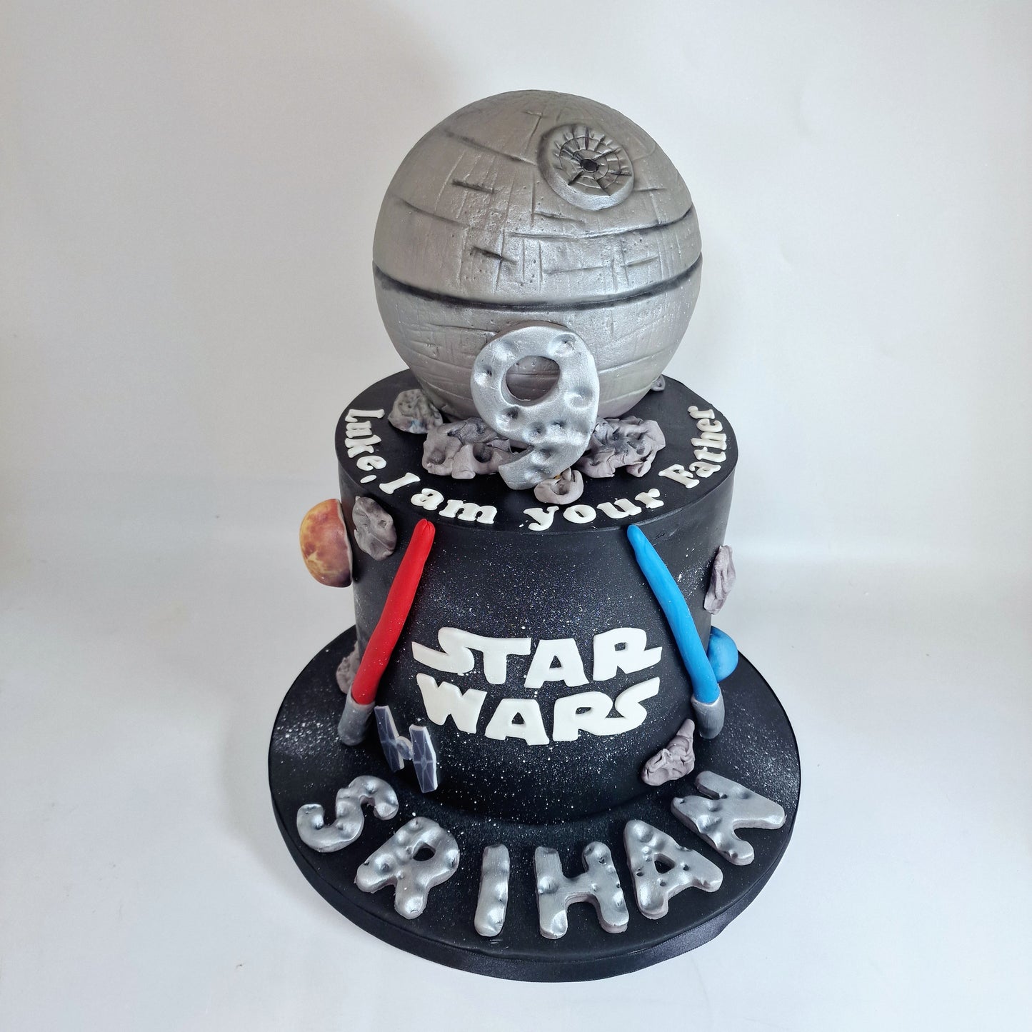Star Wars birthday cake with Death Star decoration, personalised with name and age, cake delivery Basildon Essex
